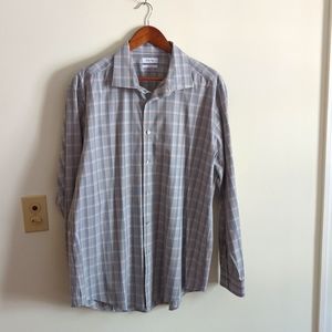 Calvin Klein Slim Fit Stretch Dress Shirt XL 17-17.5 34/35 Grey Plaid